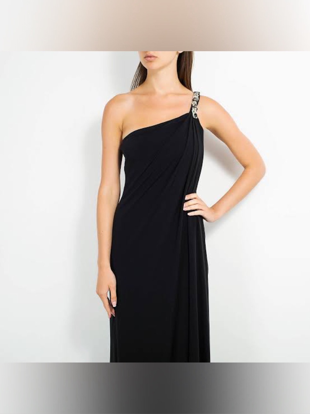 Marchesa Notte One Shoulder Draped Gown Dress Black - 2